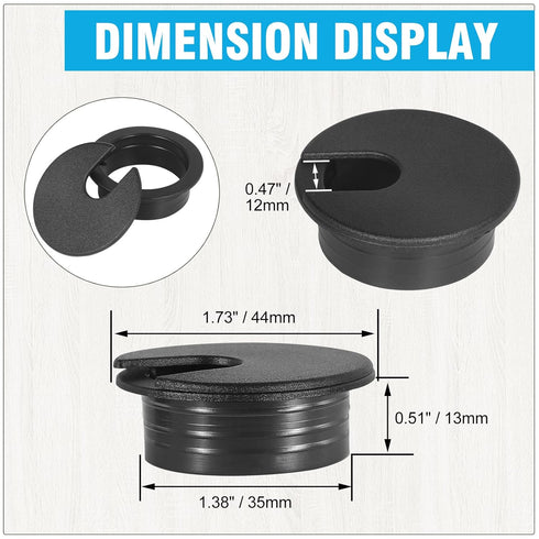 1-3/8" Black Desk Grommet, Plastic Cable Hole Cover for Computer Table Cord Management, 5 Pieces