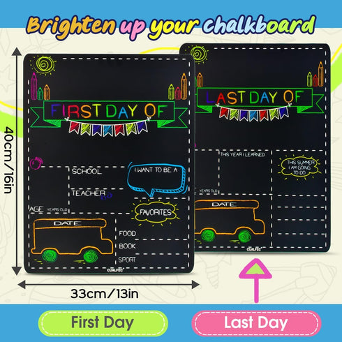 Personalized First Day and Last Day of School Sign, 13" x 16" Large Chalkboard Style Photo Prop - 2 Pcs