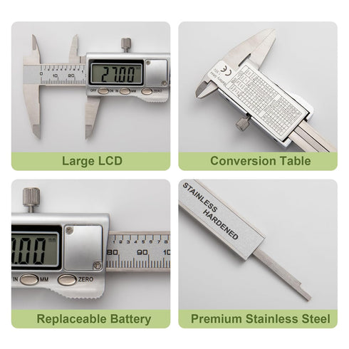 All-Metal Digital Caliper, 0-4" Measuring Tool with Auto-Off Feature, Interchangeable Inches and Millimeters