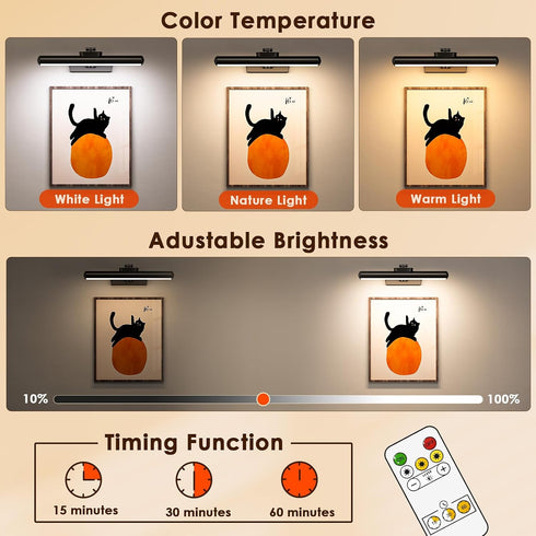 3 Dimmable 12.6" 1Pack Picture Light for Wall with Remote, Wireless Battery Operated Wall Lights with Colors & Timer