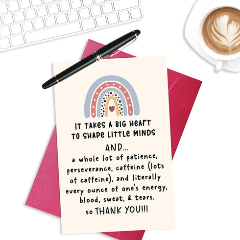 TTBDKKDM Thank You Teacher Card, Appreciation Greeting Cards for Teachers, It Takes A Big Heart to Shape Little Minds
