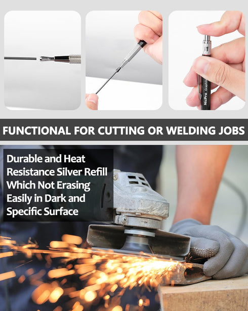 Nicpro 2mm Welder Mechanical Pencil Set with 24PCS Silver Refills, Metal Lead Holder for Welding, Cutting, Woodworking