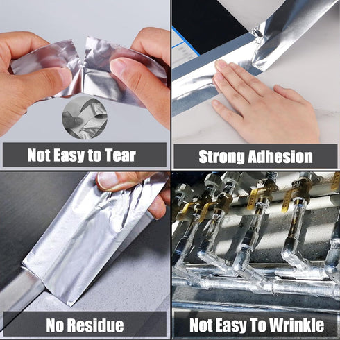 Premium Aluminum Foil Tape, Heavy Duty Silver Duct Tape, 2in x 65ft for HVAC Insulation