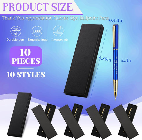 PerKoop 10 Pcs Thank You Gifts Inspirational Ballpoint Pens with Gift Boxes Motivational Quote Pen Bulk Appreciation Gifts for Employee Team Teacher Coworker Nurse Friends Gifts(Multicolor,Mixed)