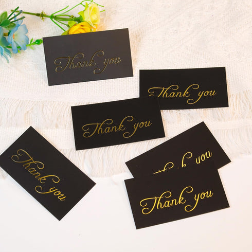 HUKXDGXY 100 Count, 3.5 2 Inch, Gold Foil Thank You Cards, Elegant Black Notes, x Writeable, Perfect for Small Business