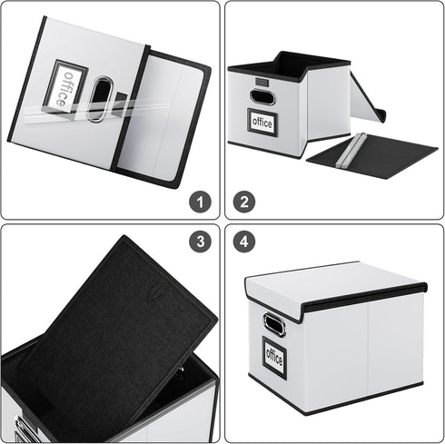 Huolewa Portable Leather File Organizer Boxes with Lids, Collapsible File Folder Organizer Boxes, Decorative Small