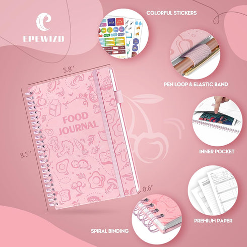 EPEWIZD A5 Counter Food Journal for Women Weight Loss Journal Wellness Meal Planner Size Food Dairy Calories Book