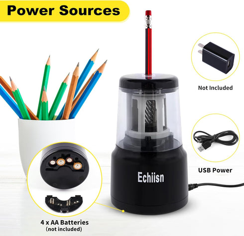 Electric Pencil Sharpener, Powerful Stall-Free Motor, Office Personal Super Sharp, 10yr Warranty (Black)