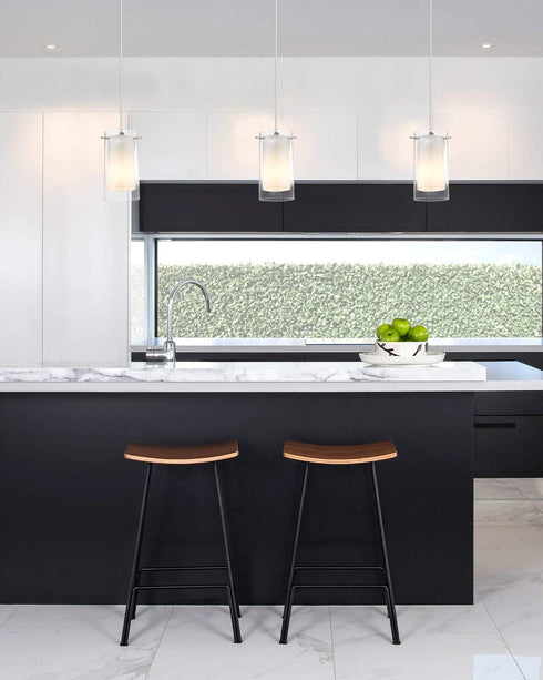 1-Light KP-506 AKEZON Pendant Light, Indoor Glass Hanging Light Fixture, Adjustable Height, Brushed Nickel Finish