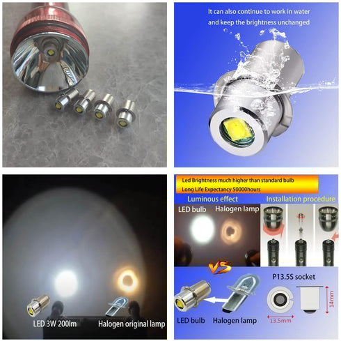 LED Flashlight Bulb Upgrade Replacement 3CD 4CD Cells 4.5V 6V 18V DC4-24V LED Conversion Kit (4Pack)