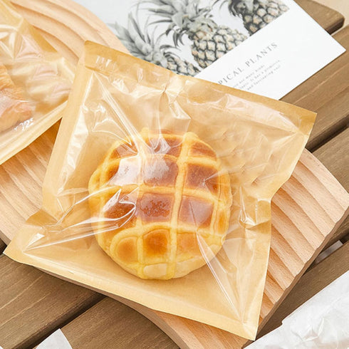 21x25cm 100pcs Packaging Kraft Paper Bread Bags Oil-proof Food Storage Bags for Bakery Sandwich Cookies Donuts Natural