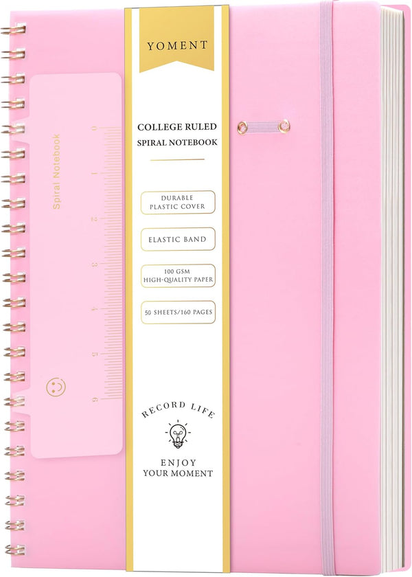 Yoment 8.5 x 11 Spiral Notebook - A4 Large College Ruled Journals, 100 GSM Paper, Pink, for School Note Taking