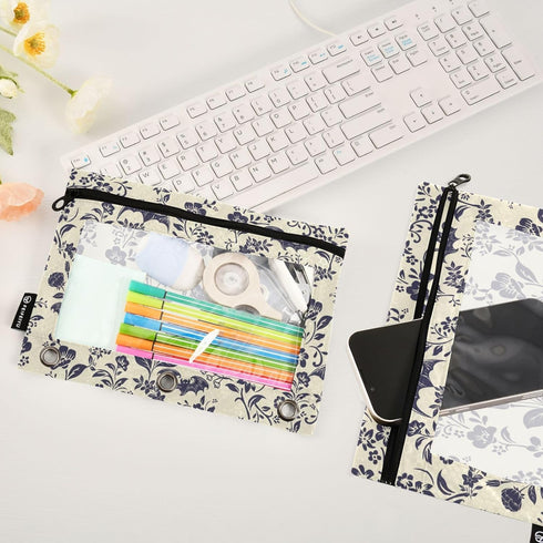 CBBYY Goth Bat Pencil Pouches, 2 Pack 3 Ring Binder Pencil Case with Zipper Reinforced Grommets for Office