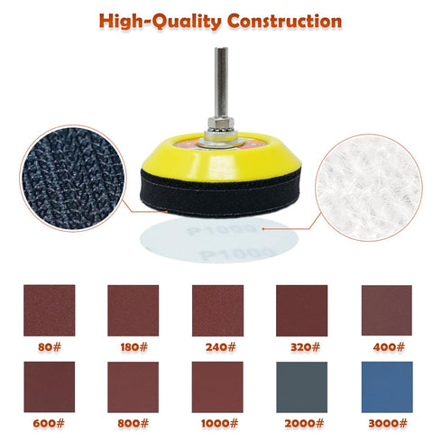 100-Piece Sanding Discs Pad 3-Inch with 2Pcs Sanding Sponge Buffing Blocks, 1/4" Shanks, Multiple Grits