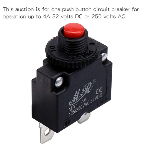 4 Amps Thermal Circuit Breakers, 125/250V AC 32V DC Push Button Manual Reset Overload Protector Circuit Breaker Switch,