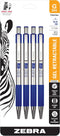 Zebra Pen G-301 Retractable Gel Pen, 4-Pack, Premium Stainless Steel Barrel, Medium Point 0.7mm Blue Ink