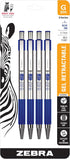 Zebra Pen G-301 Retractable Gel Pen, 4-Pack, Premium Stainless Steel Barrel, Medium Point 0.7mm Blue Ink
