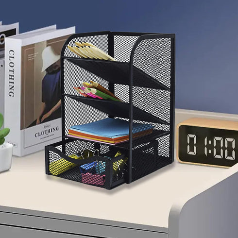 Multi-Functional Mesh Desk Organizer, Pen Holder for Desktop, Stationary Storage Rack for Home Office Art Supplies