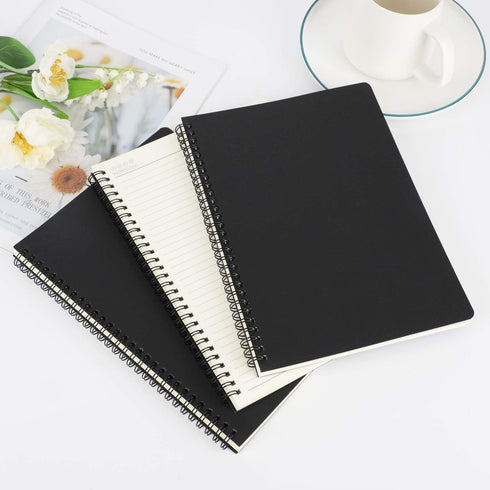 EUSOAR Spiral Lined Notebook - B5, 3 Packs, 120 Pages, Black Hardcover Ruled Travel Writing Journal