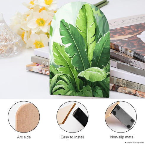 VstaDank Cute Banana Leaves Book Ends for Shelves Decorative Wooden Bookends Non-Skid Metal Book Stopper Large Book