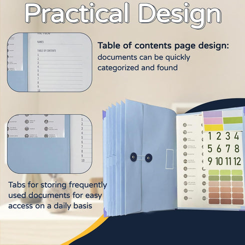 New Folio Document Organizer, Paper Organizer with Envelope Pocket, in Case I Go Missing Binder (Blue)