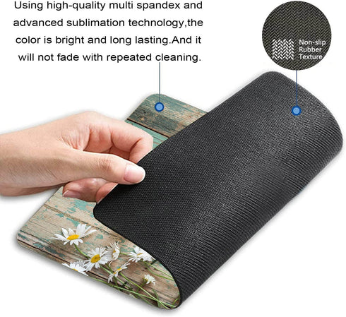 TSSOHU Mouse Pad, Teal Rustic Wooden Horseshoe Daisy Mouse Pad, Washable Square Cloth Mousepad for Office Laptop