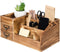 Liry Products Rustic Wooden Desktop Organizer, Brown Tabletop Storage Cabinet with 2 Tier Drawers, Multiple Compartments