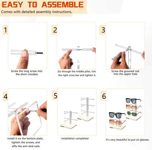 Set 2 (2-Tier 3-Tier), Closet Counter Luxury Acrylic Sunglasses Display Stand of & Glasses Stand, Eyewear Holder