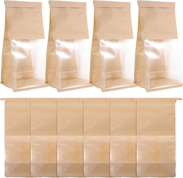 Window Small Bread Bags 50pcs Kraft Paper Toast Packaging Pouches for Baking