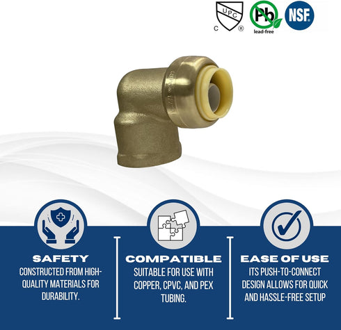 2 Pcs XFITTING Push Fit 1/2 Inch x 1/2 Inch Female NPT Elbow, 1/2" Inch with 1 Clip