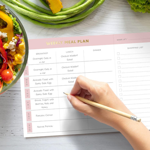 Sweetzer & Orange Weekly Meal Planner Notepad - Pink 10x7” with Tear Off Grocery List for Family Dinner Planning