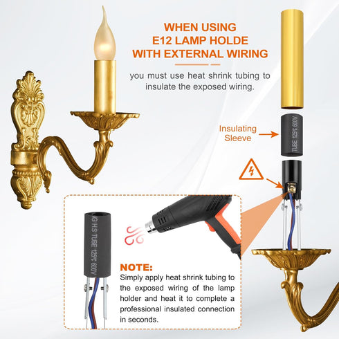 4" 10Pcs E12 Bulb PATIKIL Tall Candle Covers Sleeves, Metal Chandelier Socket Sleeves with Insulation Heat Shrinkable