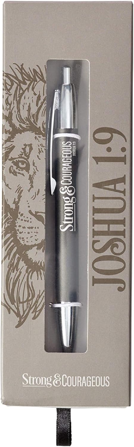 Christian Art Gifts Medium Ballpoint Black Ink Pen in Box for Men: Strong & Courageous - Joshua 1:9 Inspirational