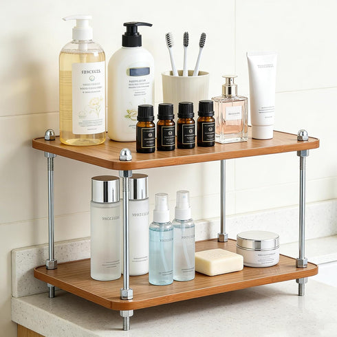 FMOACEN 2-Tier Bathroom Counter Organizer Wooden Bathroom Shelf for Makeup Skincare Perfume and