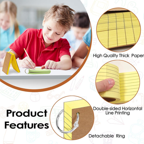 Beieverluck 2000 3x5 Inches 10 PCS Index Cards Colored Flash Cards with Ring Lined Flashcards Ruled Index Cards