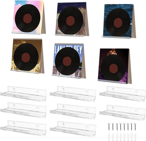 Vinyl Record Holder Storage Wall Mount Shelves, Clear Acrylic CD Rack, 8 Pack for Music Album Display and Kids Bookshelf