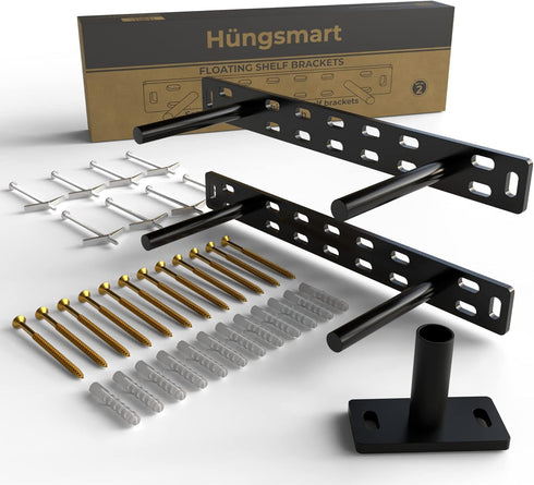 Set of 2 Floating Shelf Brackets 11 inch Multiple Mounting Location Baseplate/Heavy