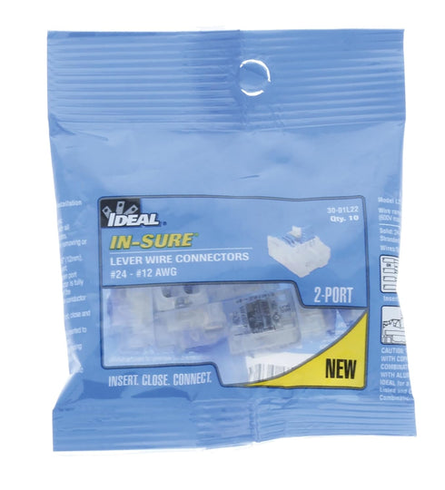 Ideal Electrical in-Sure Lever Wire Connector, 2-Port, 10/Bag