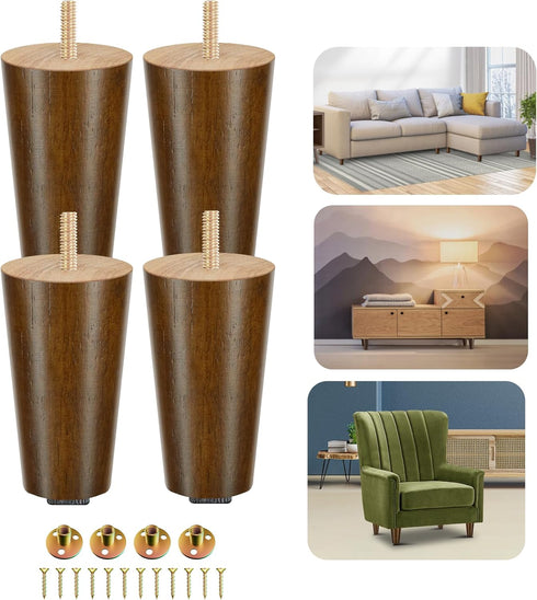 Yes4All 4 Inches Round Wood Furniture Legs Set of 4 - Wooden
