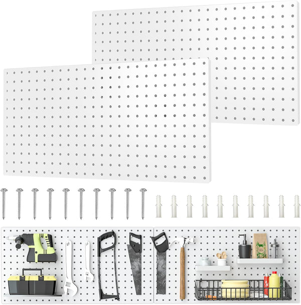 Metal Pegboard Panels, 24”×12” Pegboard Wall Organizer, 2 Pcs Large Metal Peg Board for Home, Garage Tool Storage