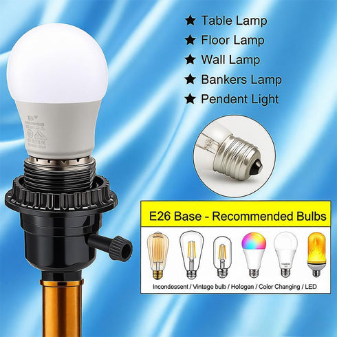 ALSHKASS E26 (3-Pack Threaded Lamp Socket Replacement,Socket ON/Off Switch & Shade Ring, Screw-in Base for Table Lamps