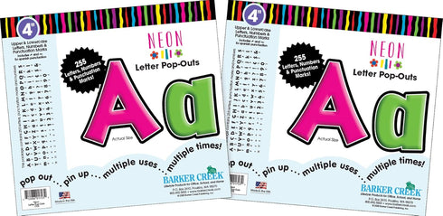 Barker Creek 4" Neon Letter Pop-Outs, 2 Pack, Multicolor Designer Letters for Bulletin Boards and Displays