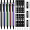Four Candies 5PCS Metal Mechanical Pencil Set, 0.5mm with Dual Spring, Vintage Barrels, 240 HB Lead Refills