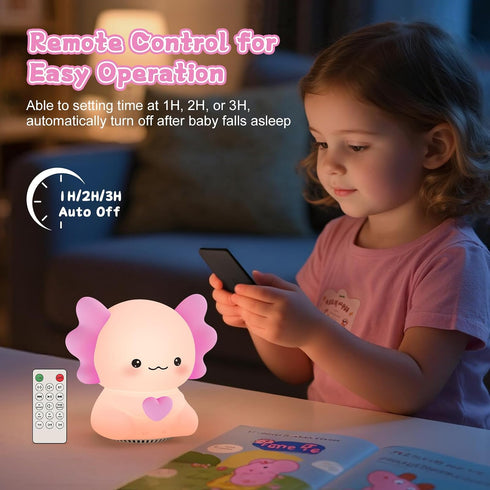 Elixoria 7 Dimmable Kids Night Light with Wireless Speaker, Portable Colors Warm Touch Night Lamp with Remote Control