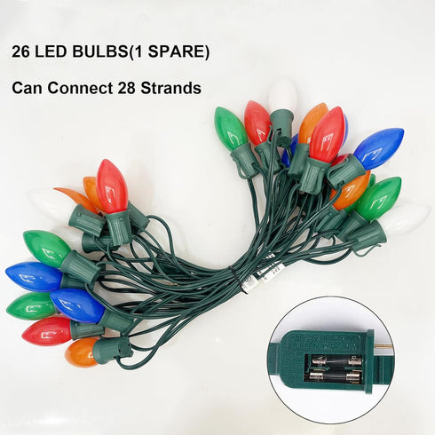 C9 25FT 27 0.6W Bulbs(2 SUNSGNE LED Christmas Lights Outdoor Multicolor String Lights with LED Plastic Spare) for Patio