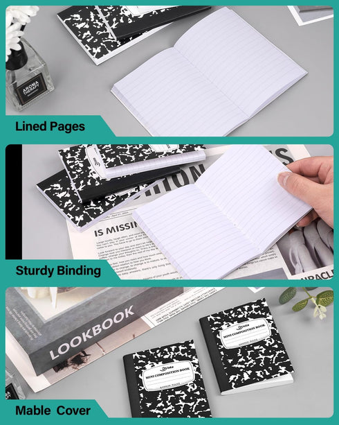 Mini Composition Notebooks Bulk, 40 Packs, 3.25 x 4.5 inch, Narrow Ruled, Black Pocket Notebooks for Students