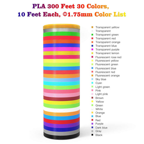 3D Pen Filament Refills, 30 Colors with Bonus 250 Stencils eBooks, Non-Toxic PLA 1.75mm Smooth Printing