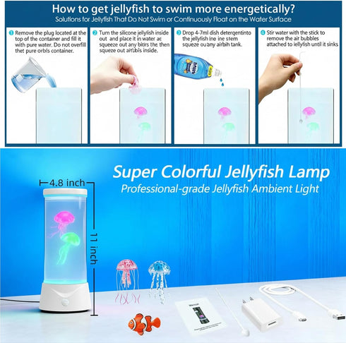 Dimind 7 Jellyfish Lamp Color Changing Effect Dancing Jelly Fish Toy Aquarium Night Light with Adapter Wave Projection