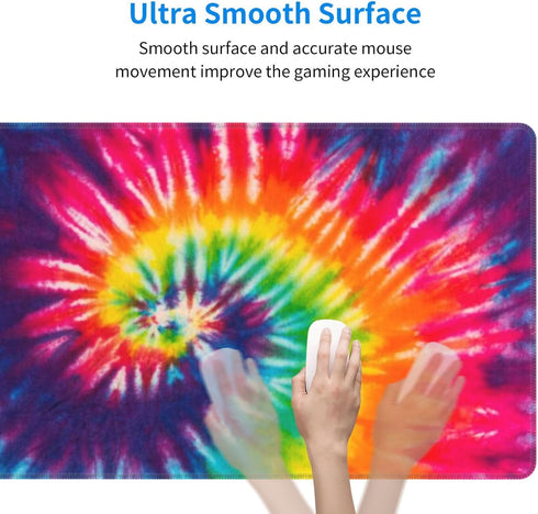 Extended Large Cool Tie Dye Art Mouse Pad, 31.5 x 11.8 Inch, Oversized Desk Mat with Stitched Edges for Home Office