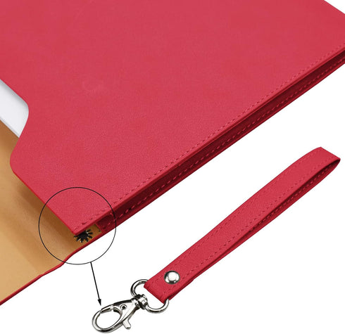 Enyuwlcm PU A4 Leather File Folder - Document Holder Stylish Portfolio Envelope Case with Strap, Red